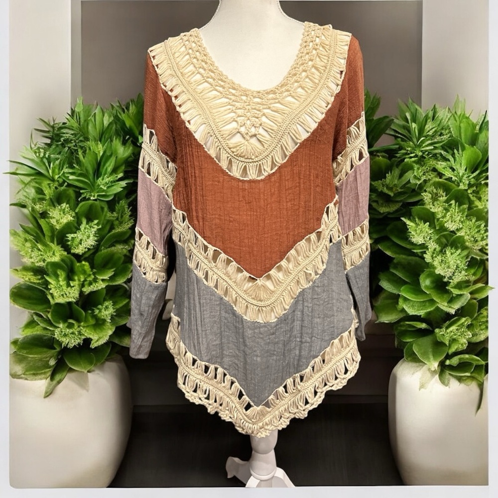 Boho Crochet/Gauze Top or CoverUp
